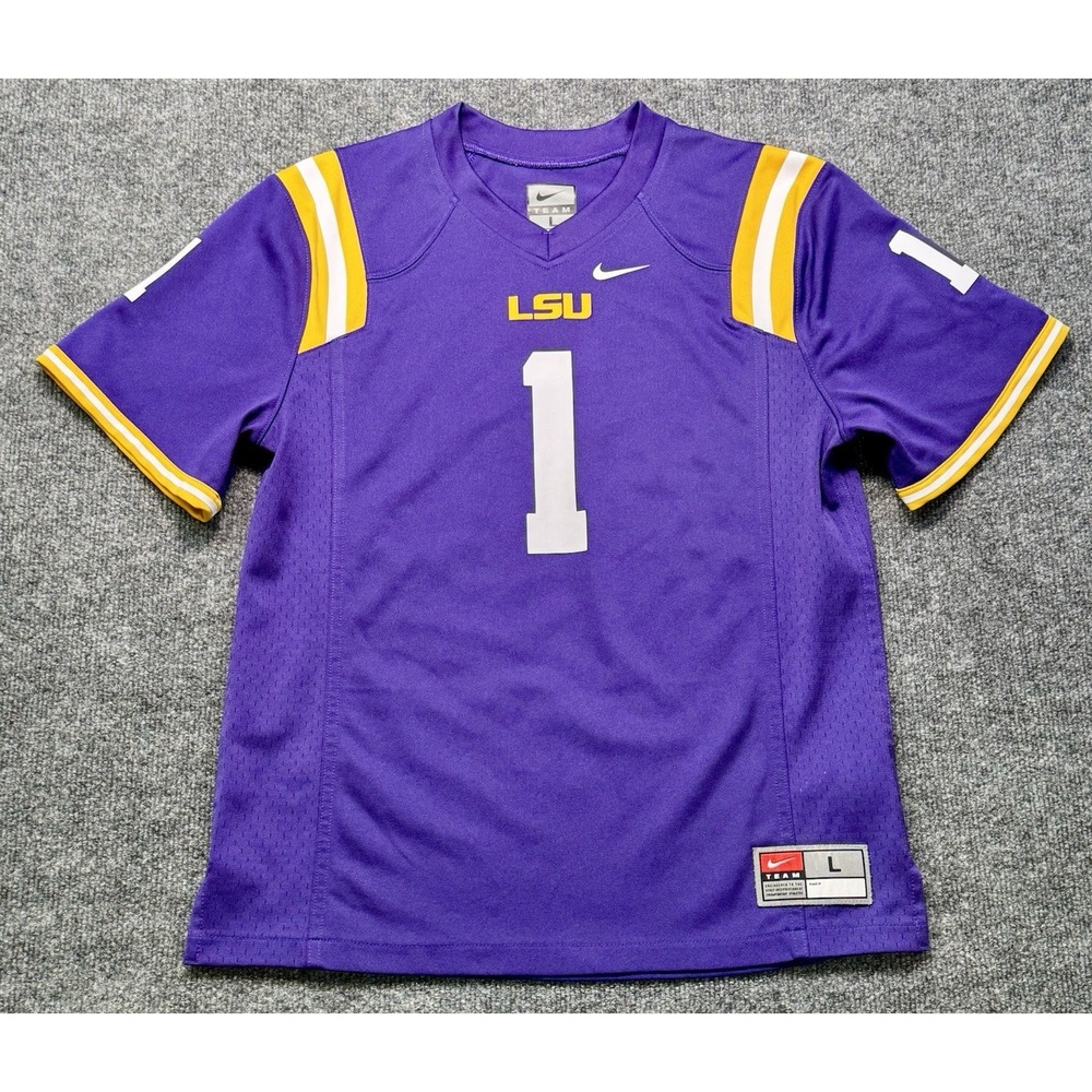 LSU Tigers #1 Football Jersey Nike Youth Large Purple Team Replica NCAA